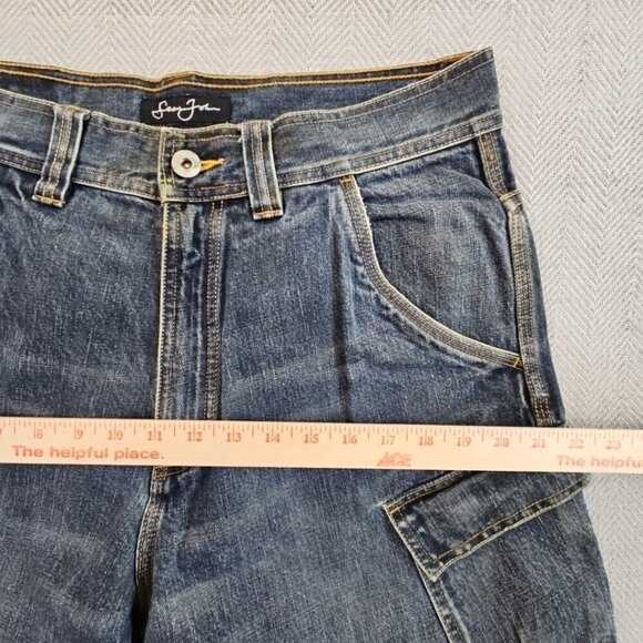 Sean John Jeans Men’s 32x32 Blue Y2K Hip Hop Baggy Wide Leg Denim Zip Pockets - Picture 4 of 13